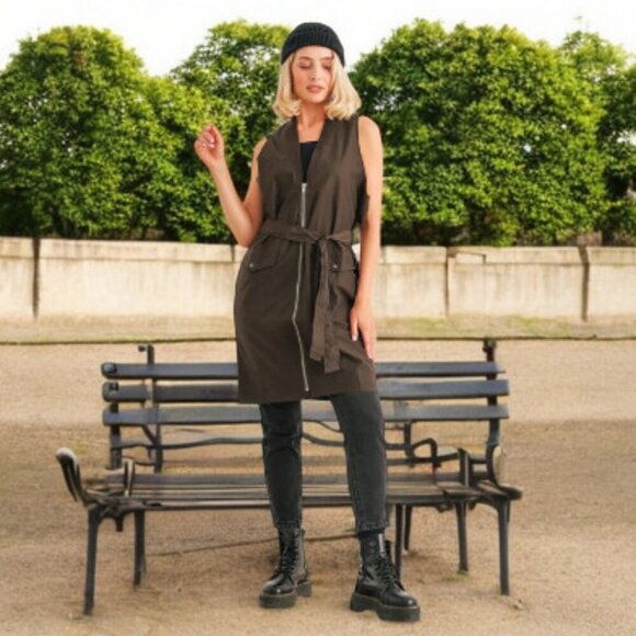 Baggy Oversize 90s Grunge Punk Belted Vest Grunge Punk Streetwear in Olive Green - Picture 6 of 10